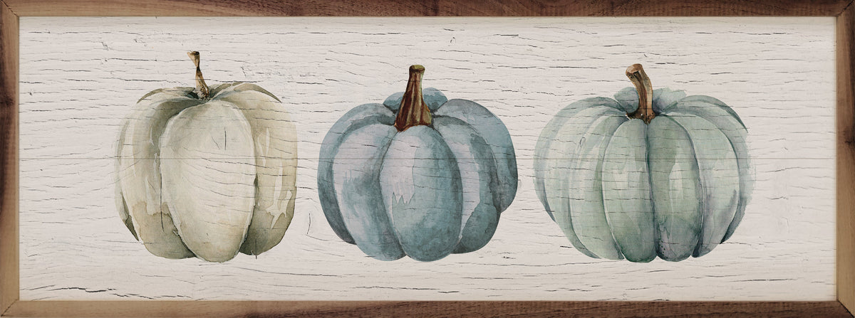 Three Pumpkins Blue Whitewash Printed and Framed Wall Sign