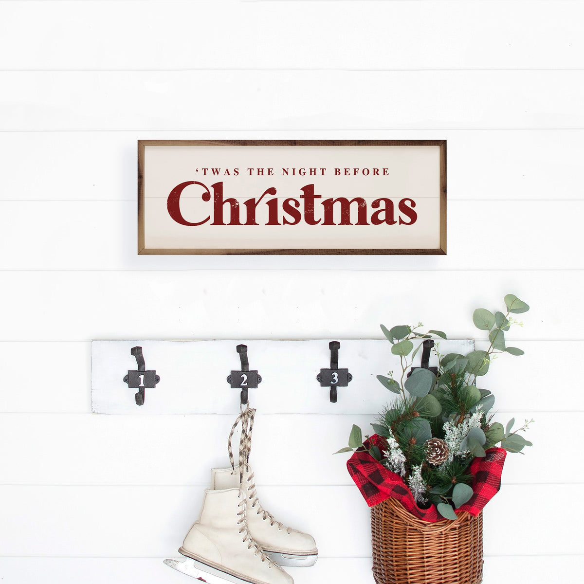 Twas The Night Before Christmas Red With White Printed and Framed Wall Sign