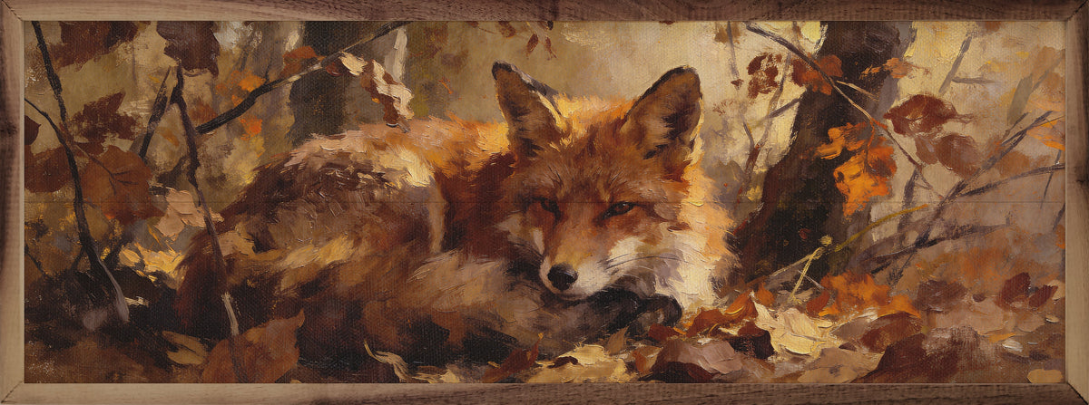 Woodland Fox In Autumn Brush Printed and Framed Wall Sign