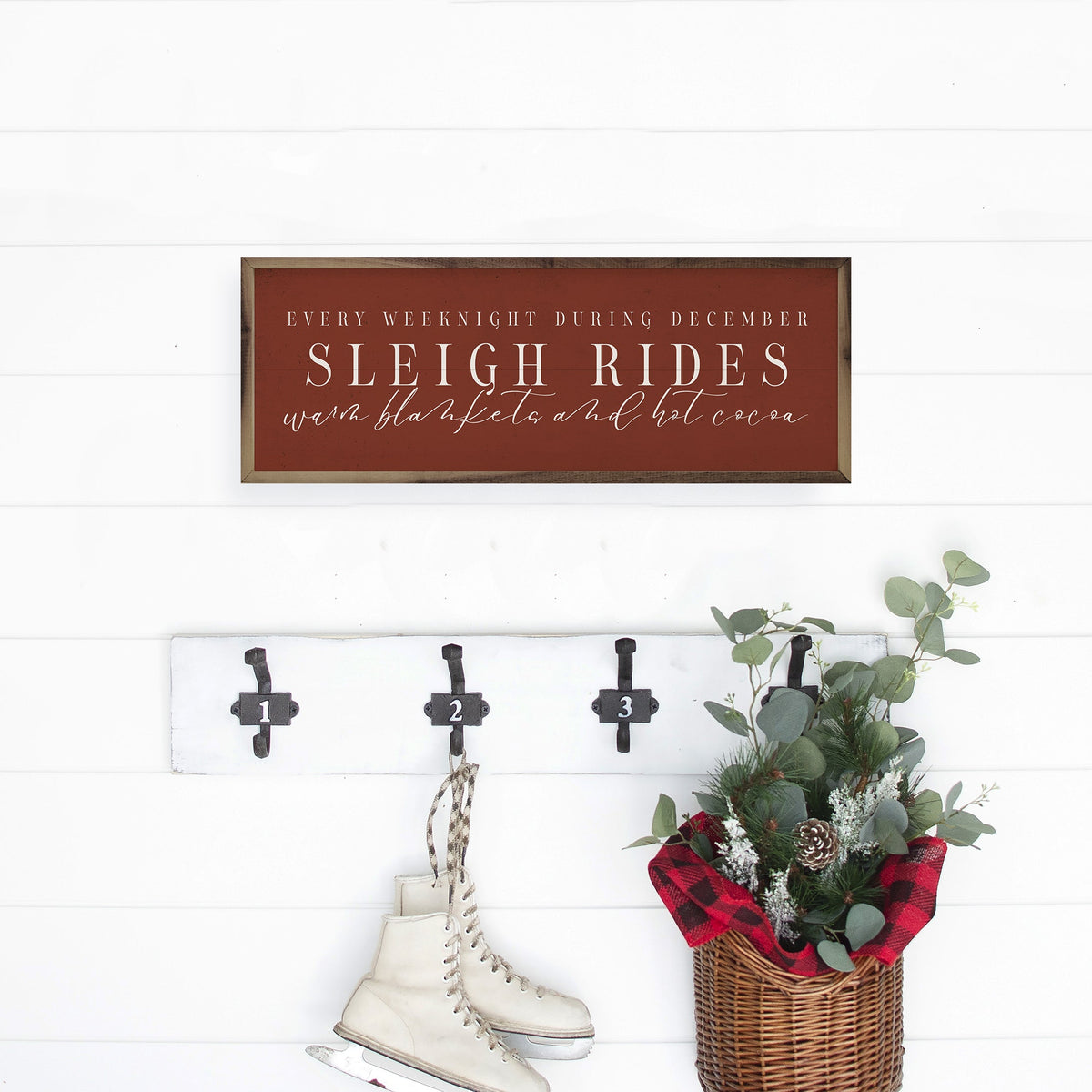 During December Sleigh Rides White Printed and Framed Wall Sign