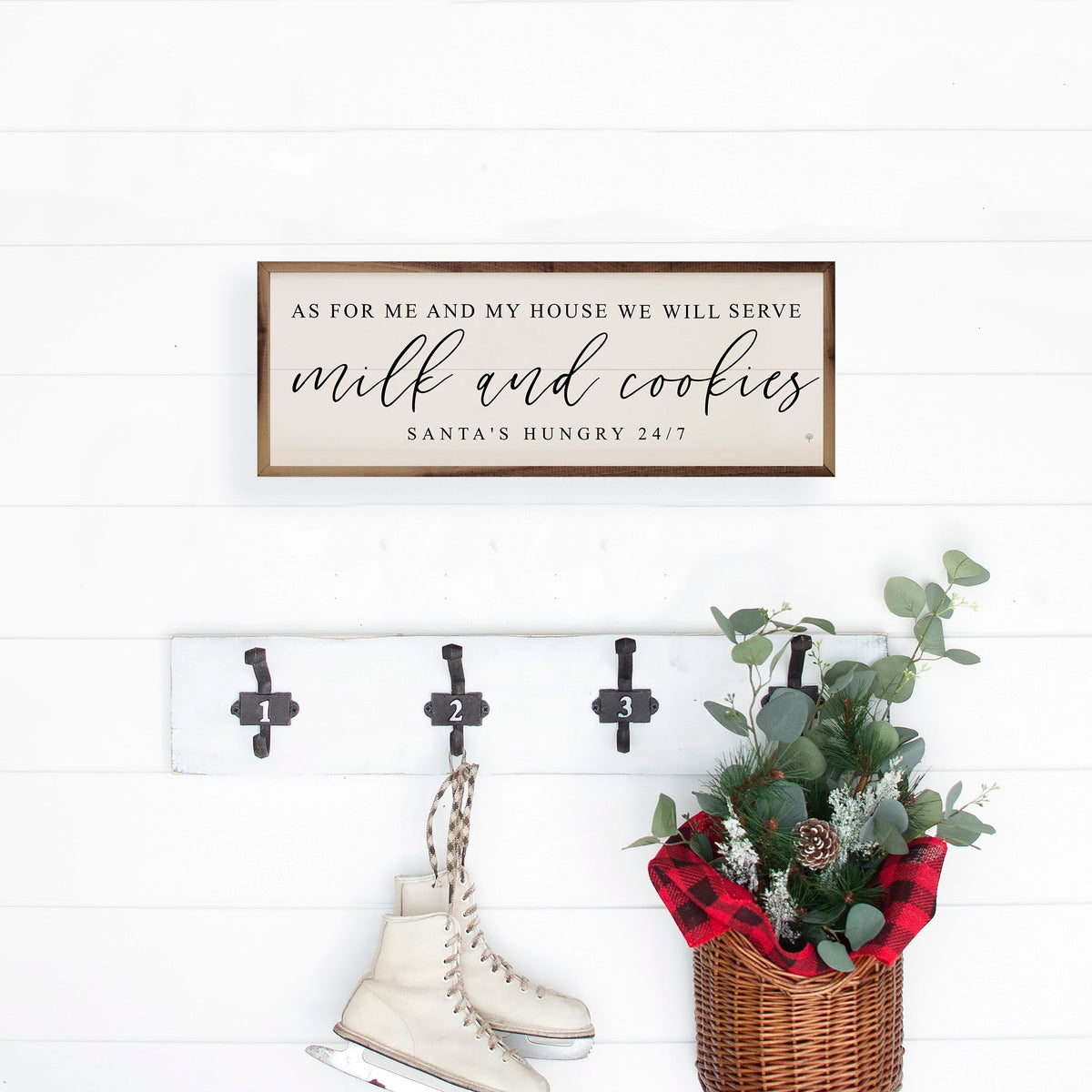 Milk And Cookies Santa's Hungry White Printed and Framed Wall Sign