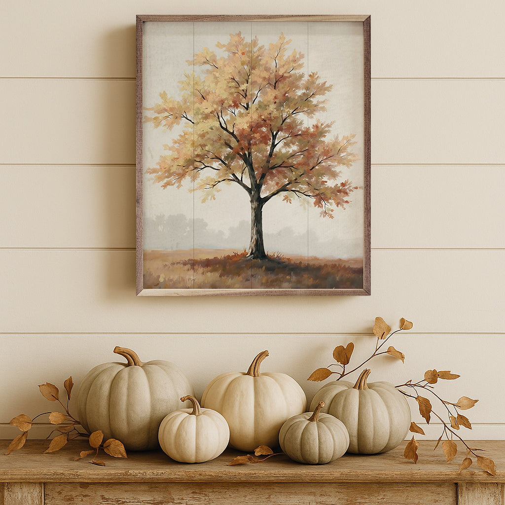 Autumn Tree On Hill Printed and Framed Wall Sign
