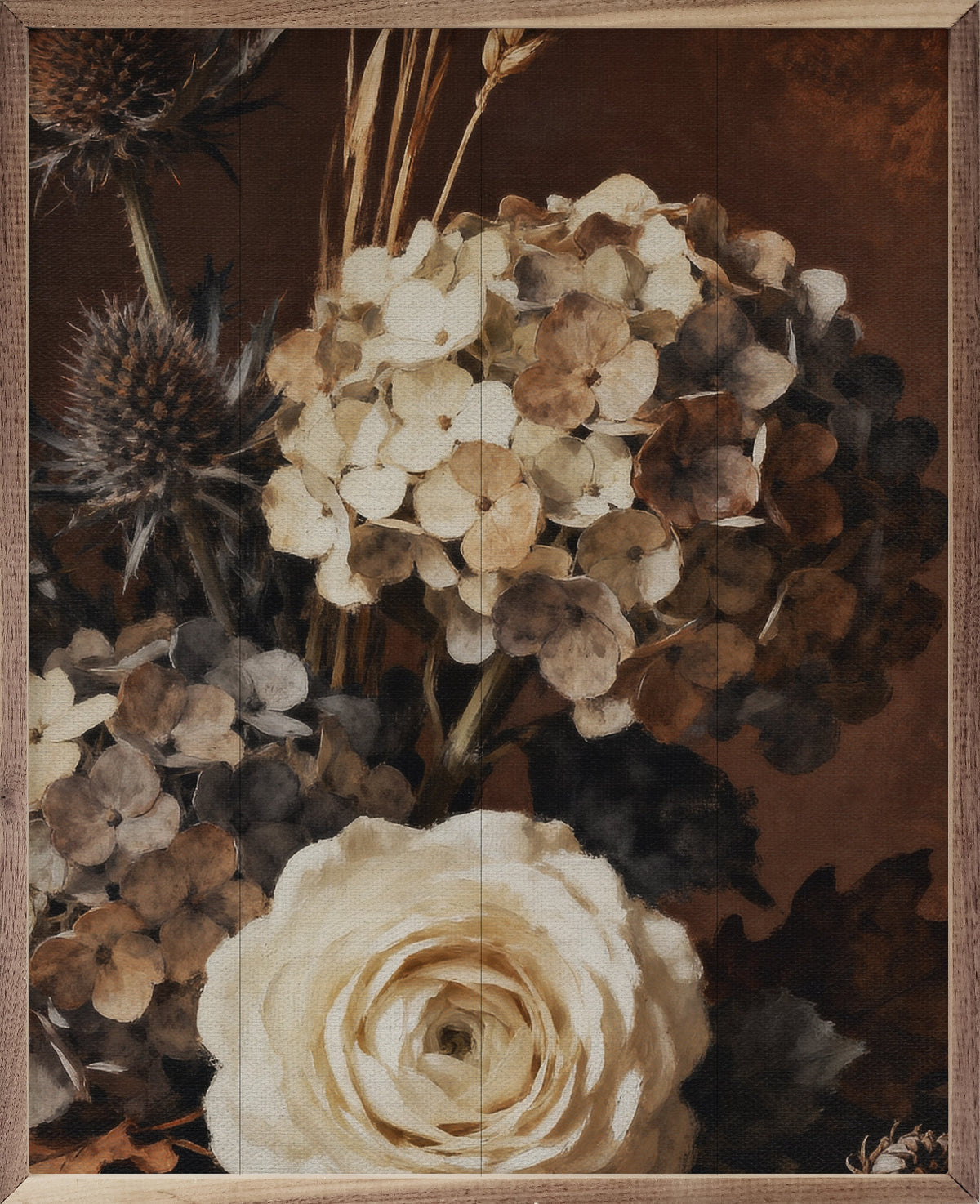 Brown Fall Large Flower Bouquet Printed and Framed Wall Sign
