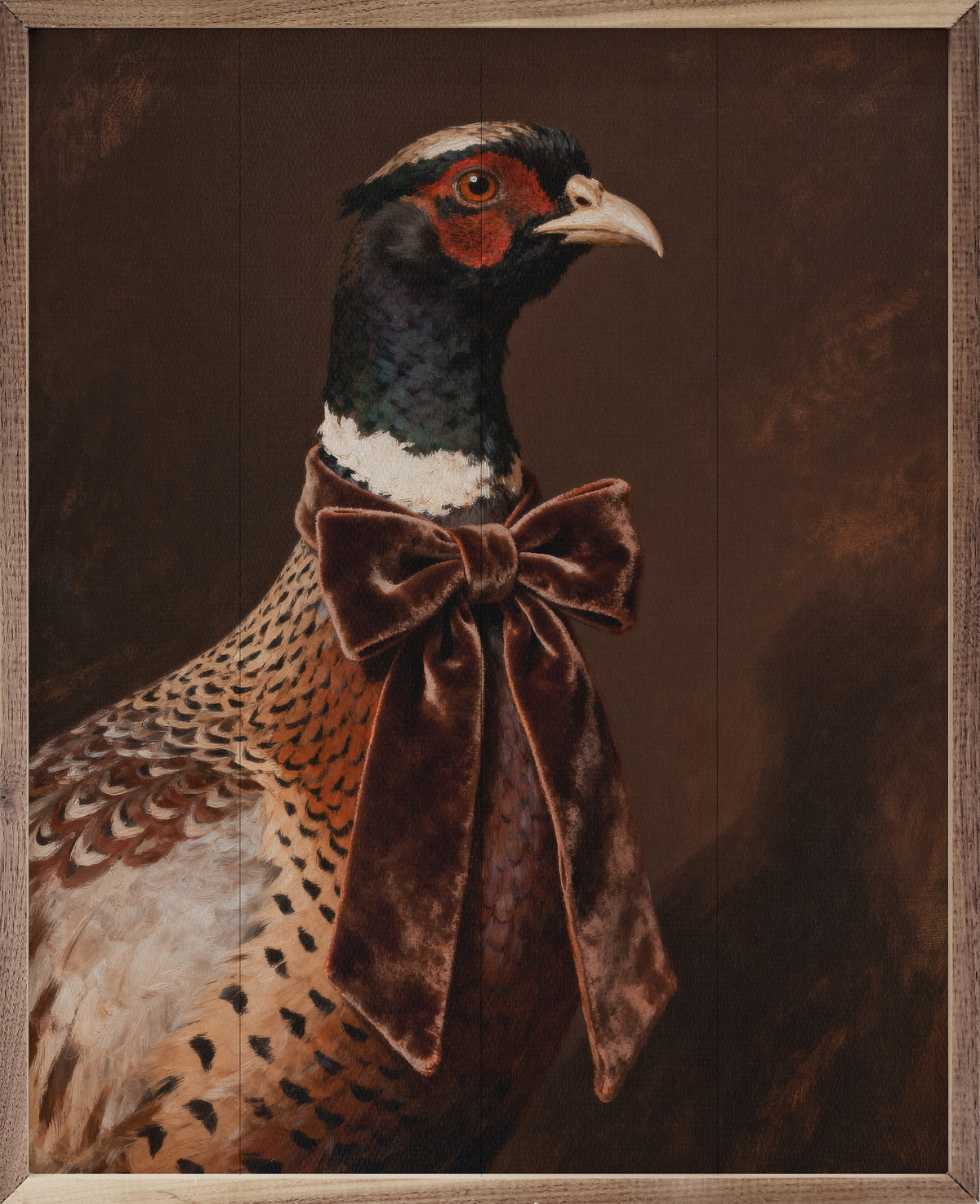 Brown Velvet Bow Pheasant Printed and Framed Wall Sign