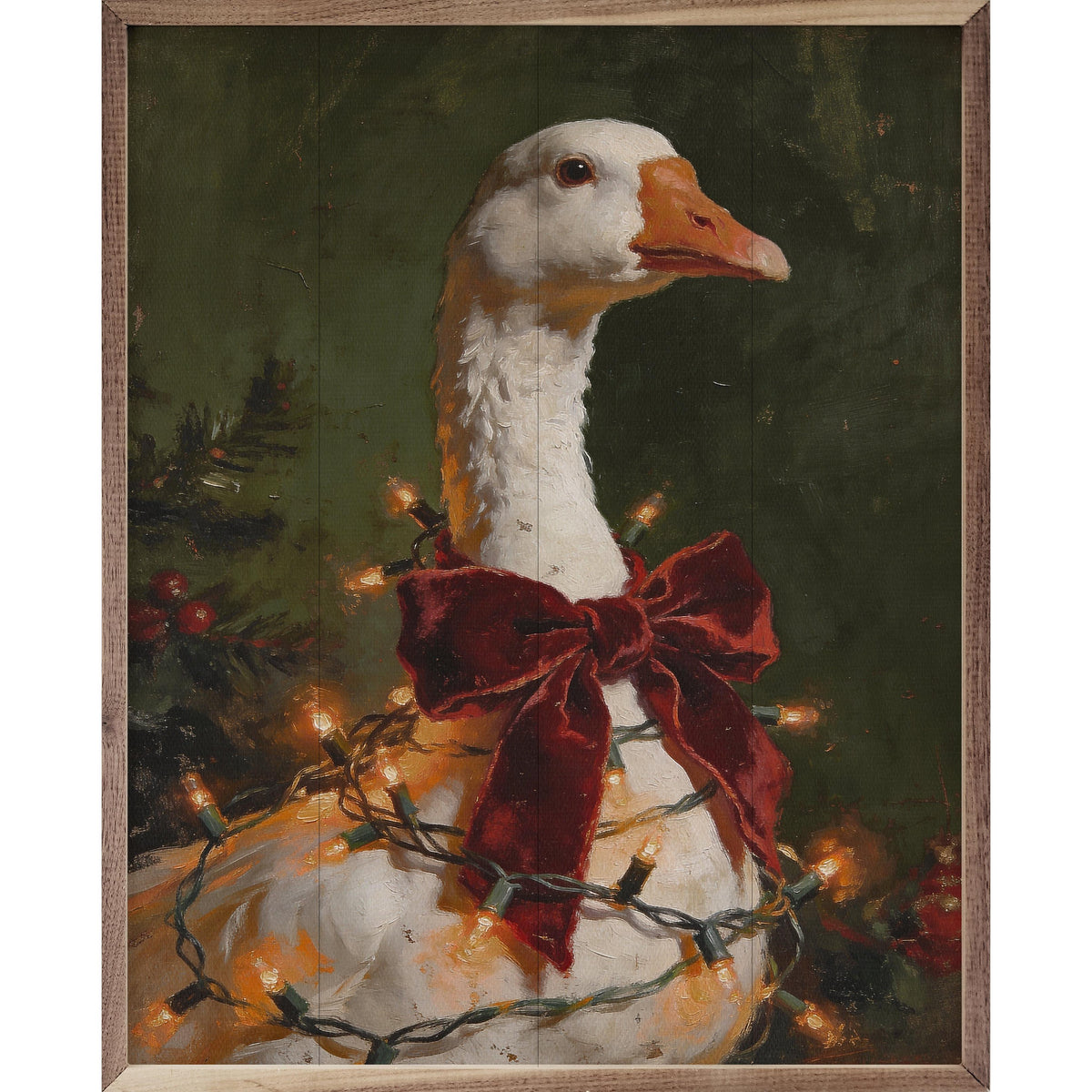 Christmas Goose With Velvet Bow Printed and Framed Wall Sign