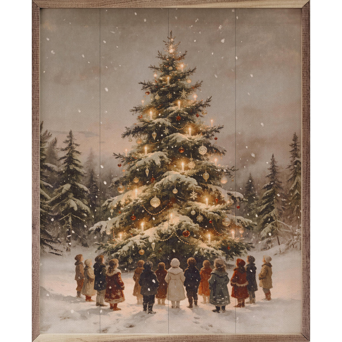 Gathering Around The Christmas Tree Printed and Framed Wall Sign