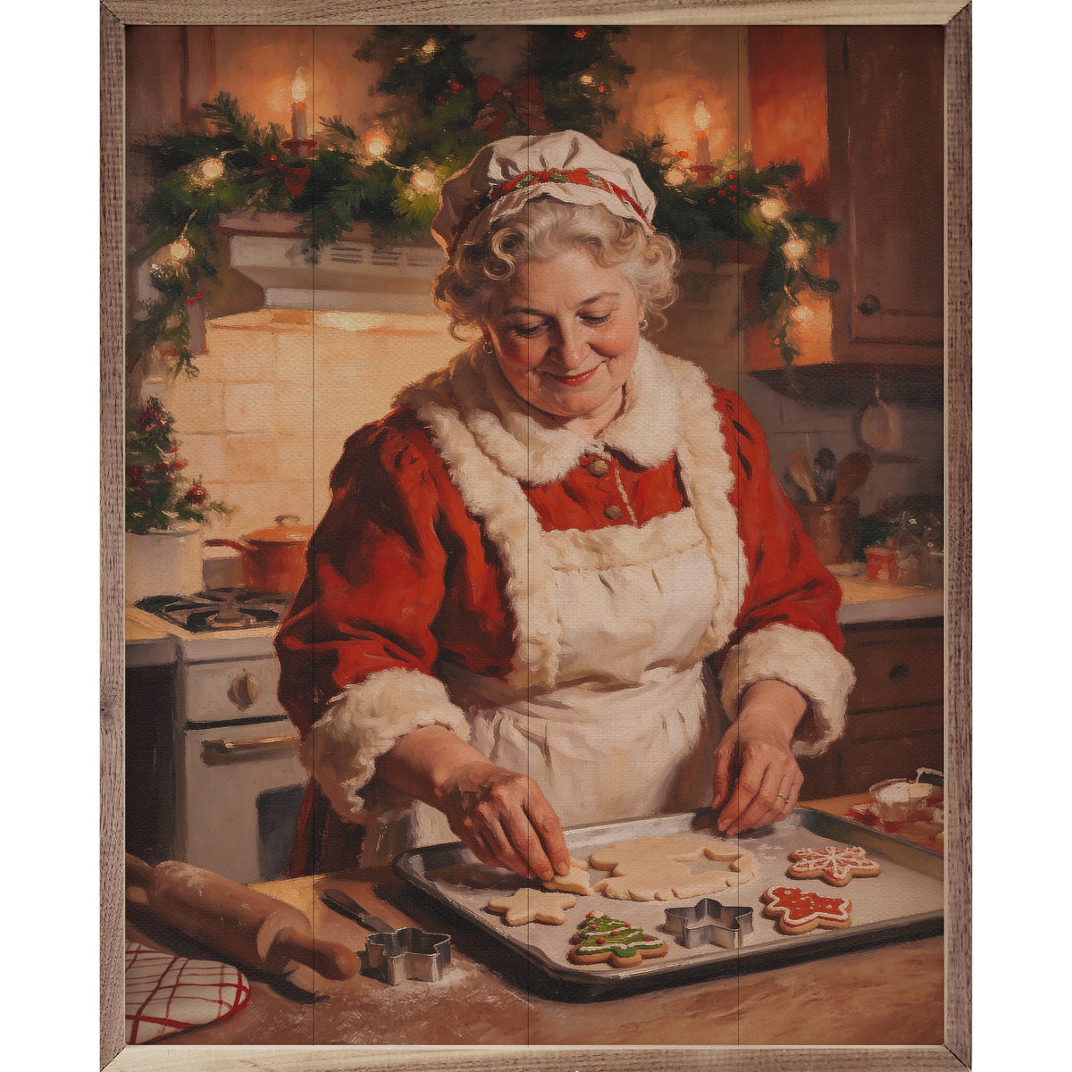 Mrs Claus Making Cookies Printed and Framed Wall Sign