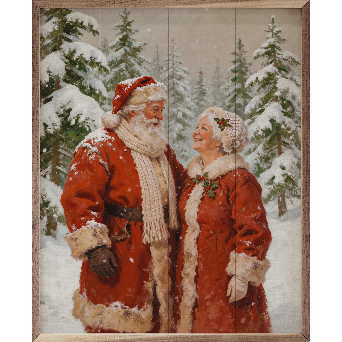 Santa And Mrs Claus In The White Pines Printed and Framed Wall Sign