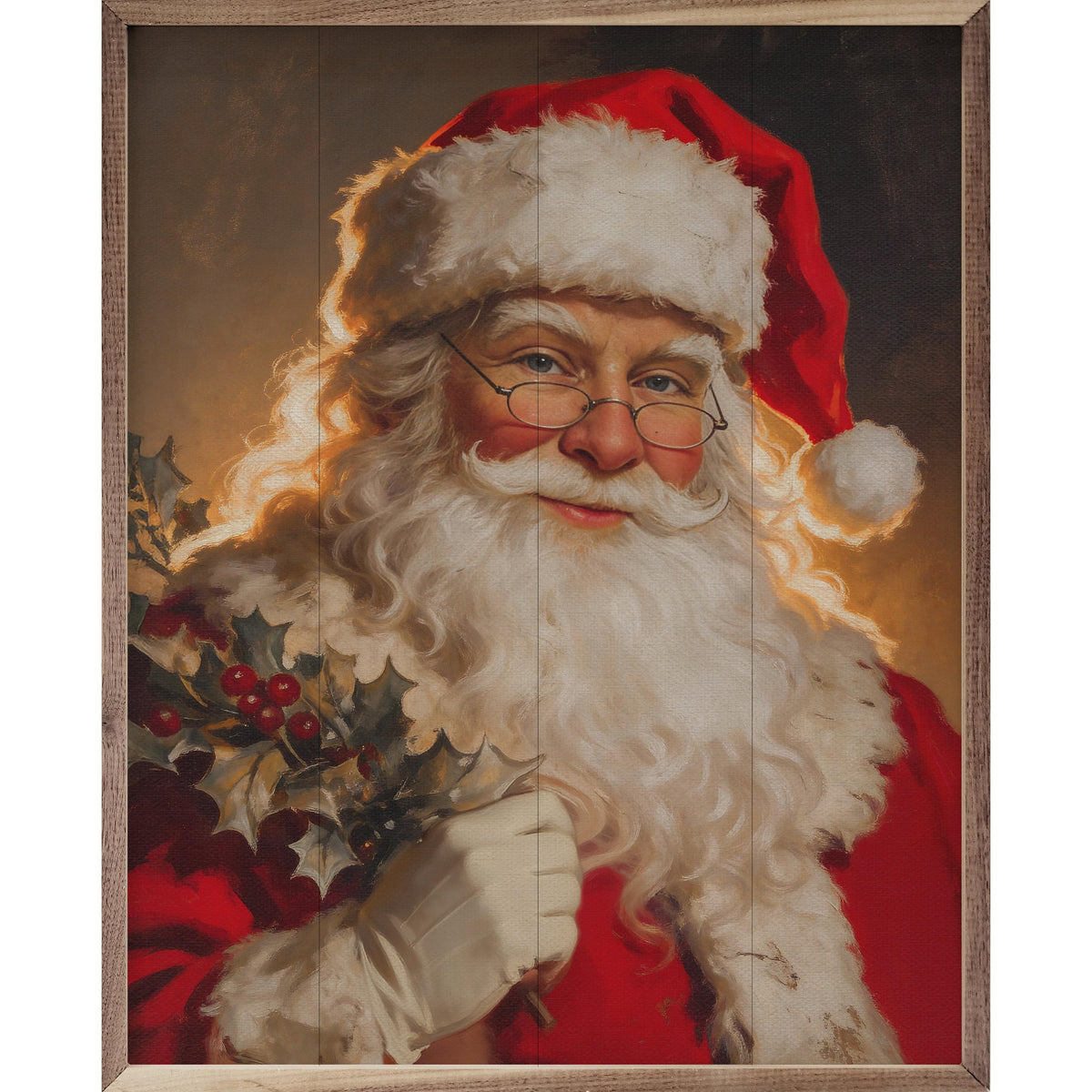 Santa Claus Holding Mistletoe Printed and Framed Wall Sign
