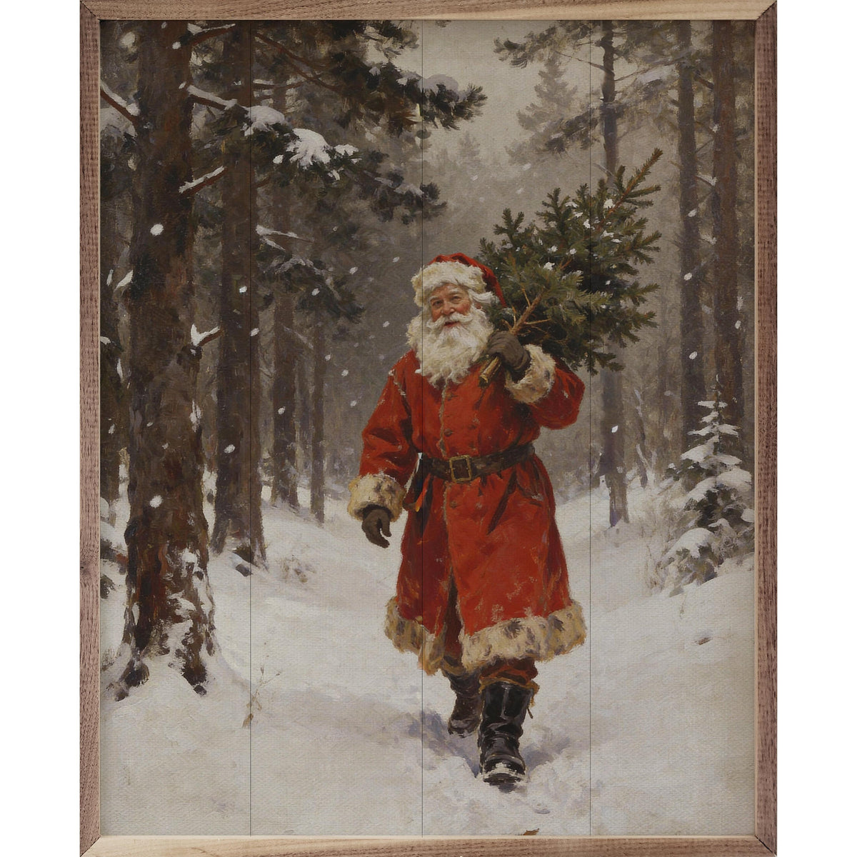 Santa Claus Through The Pines Printed and Framed Wall Sign