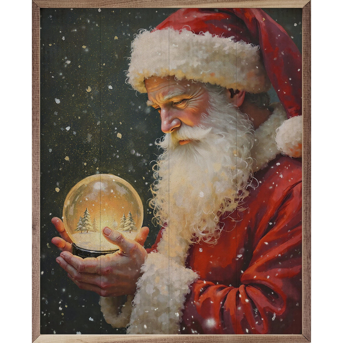 Santa With Snowglobe Printed and Framed Wall Sign