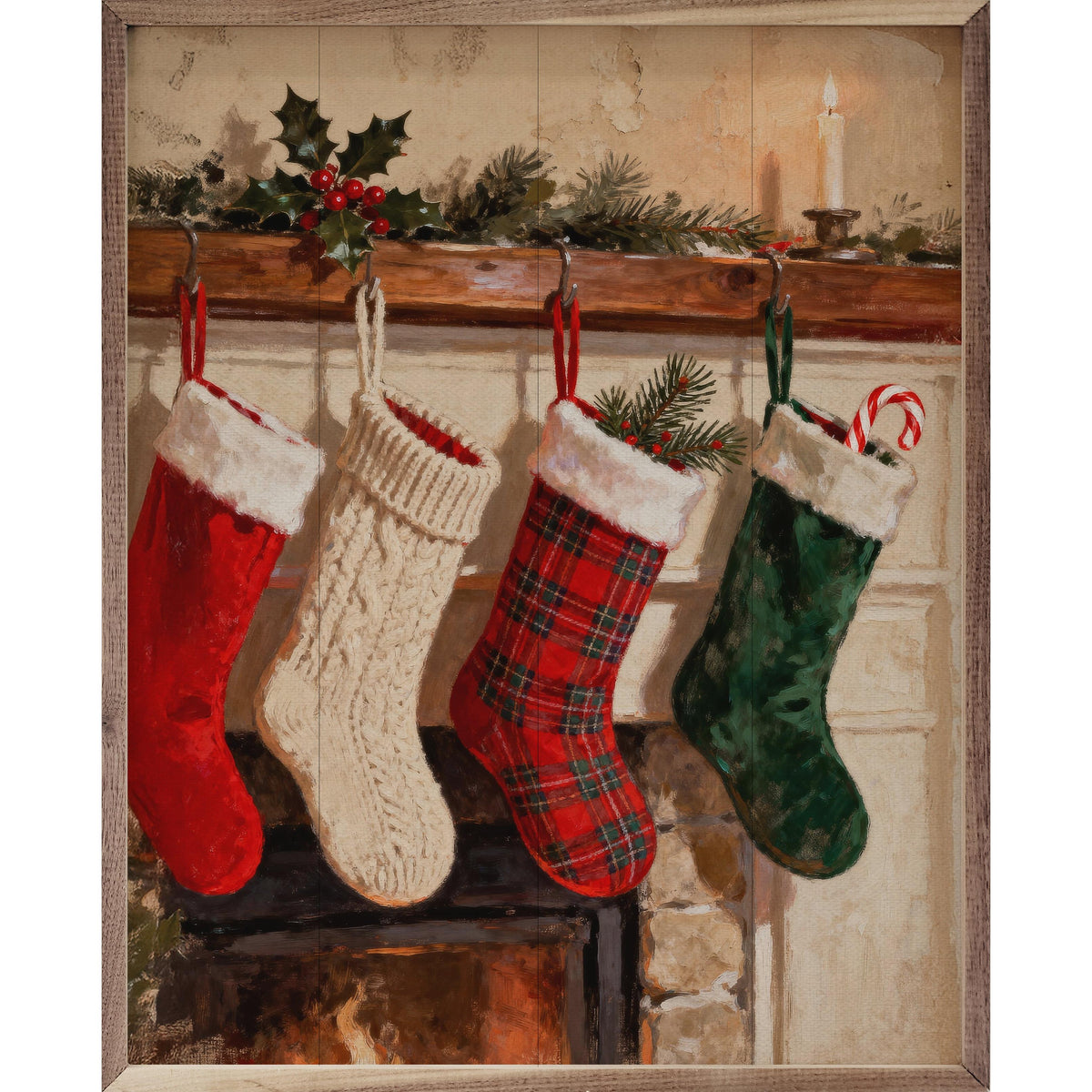 Stockings Hung On Fireplace Printed and Framed Wall Sign