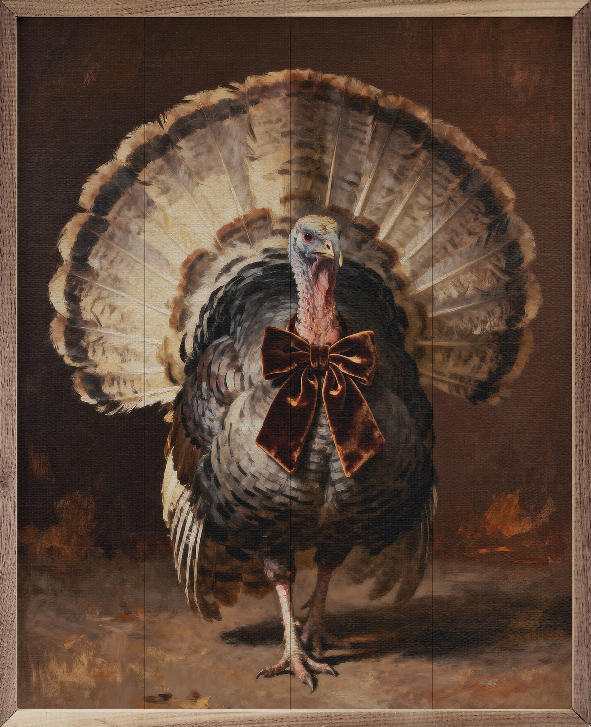 Turkey With Velvet Bow Printed and Framed Wall Sign