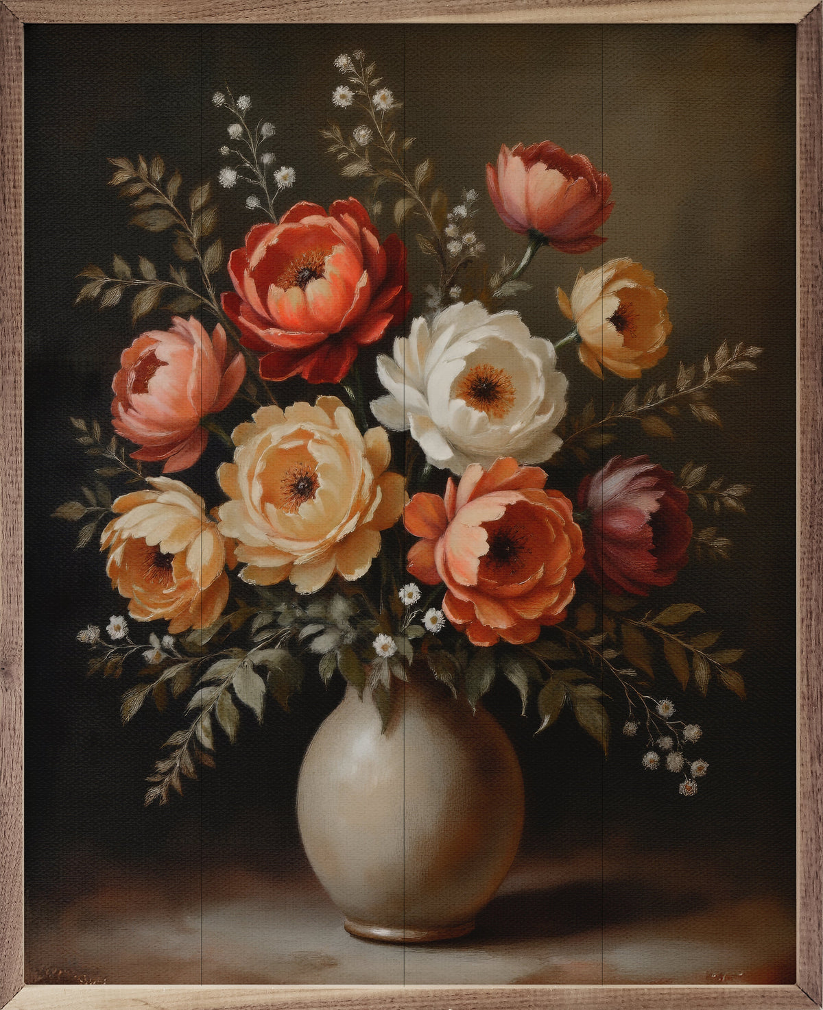 Autumn Bouquet White Vase Printed and Framed Wall Sign