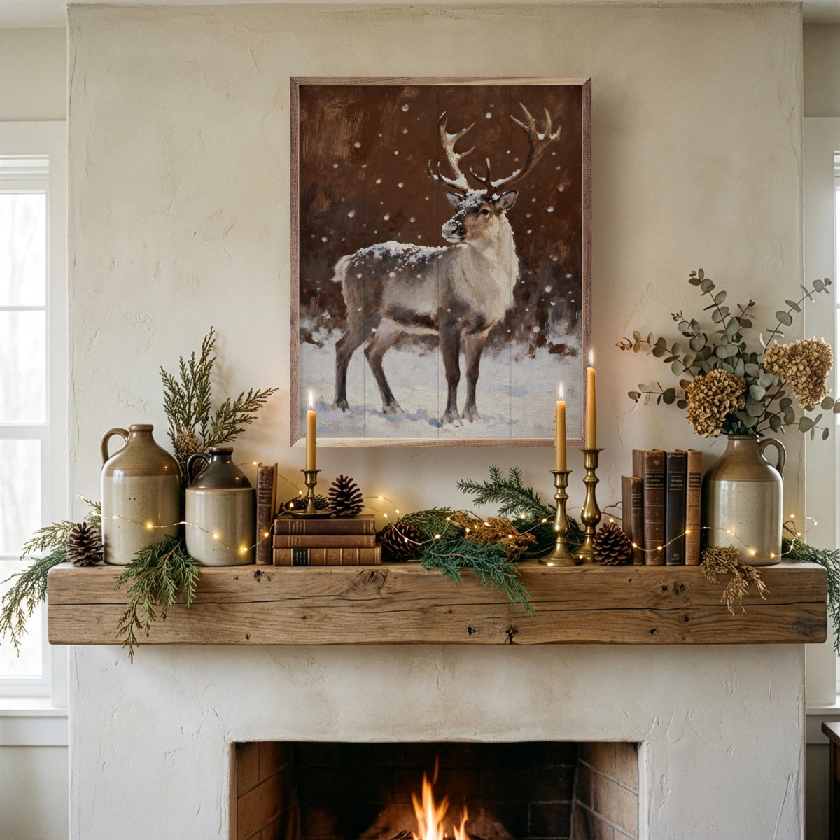 Reindeer Brown Looking Left Printed and Framed Wall Sign