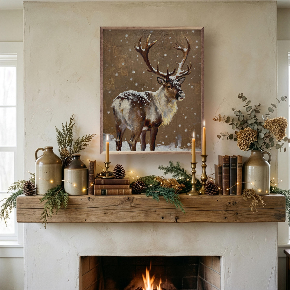 Reindeer Brown Looking Right Printed and Framed Wall Sign