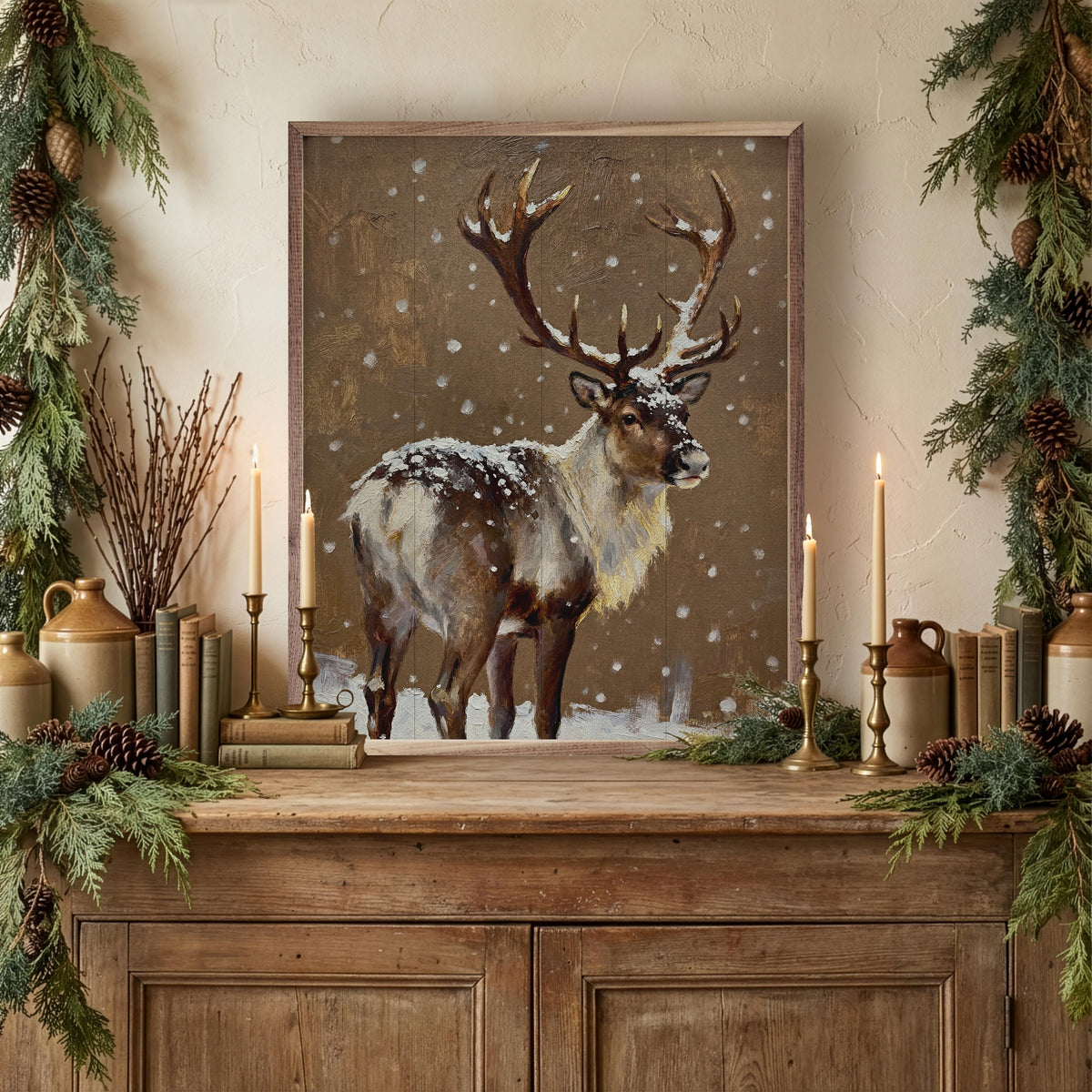 Reindeer Brown Looking Right Printed and Framed Wall Sign