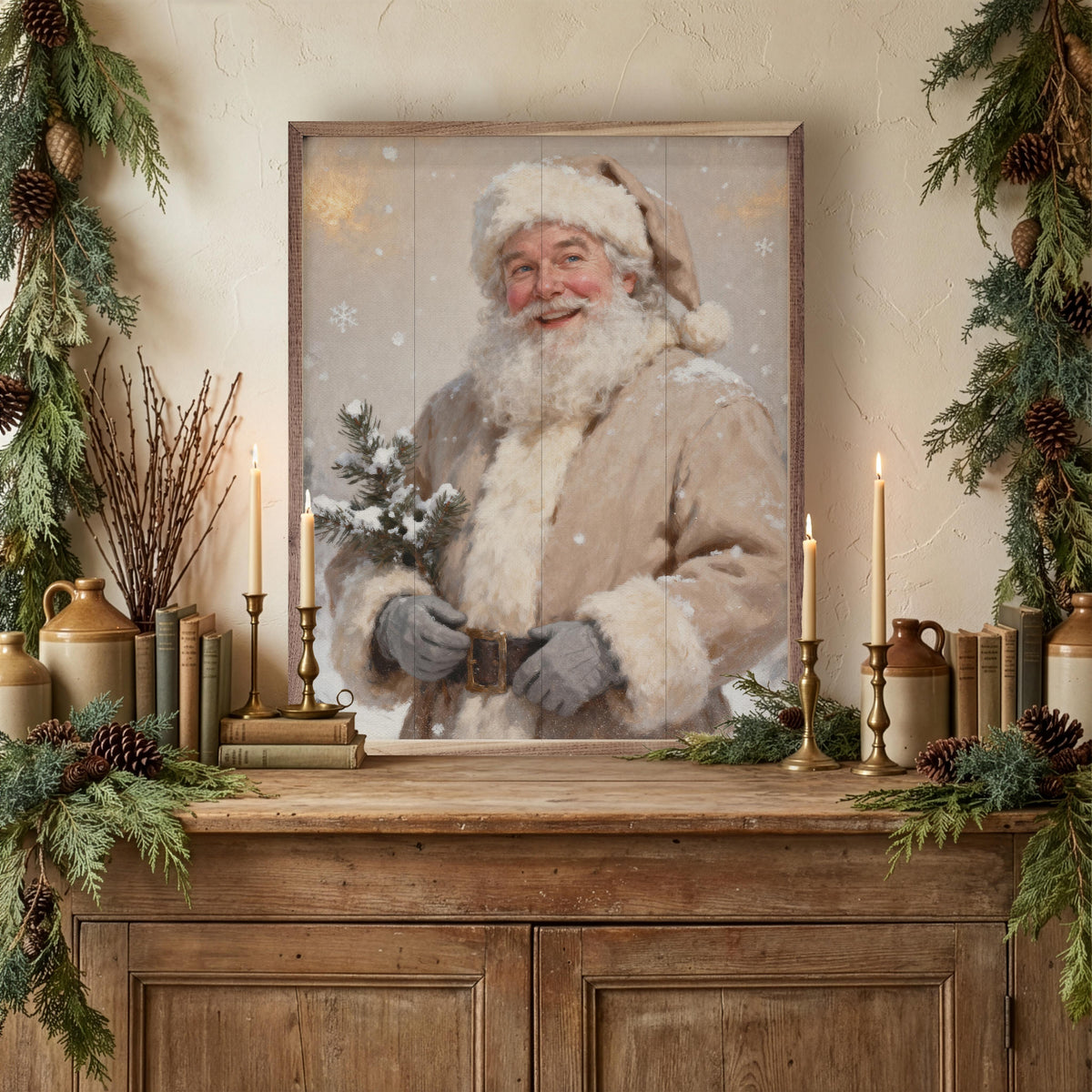 Saint Nicholas With Pine Branch Printed and Framed Wall Sign