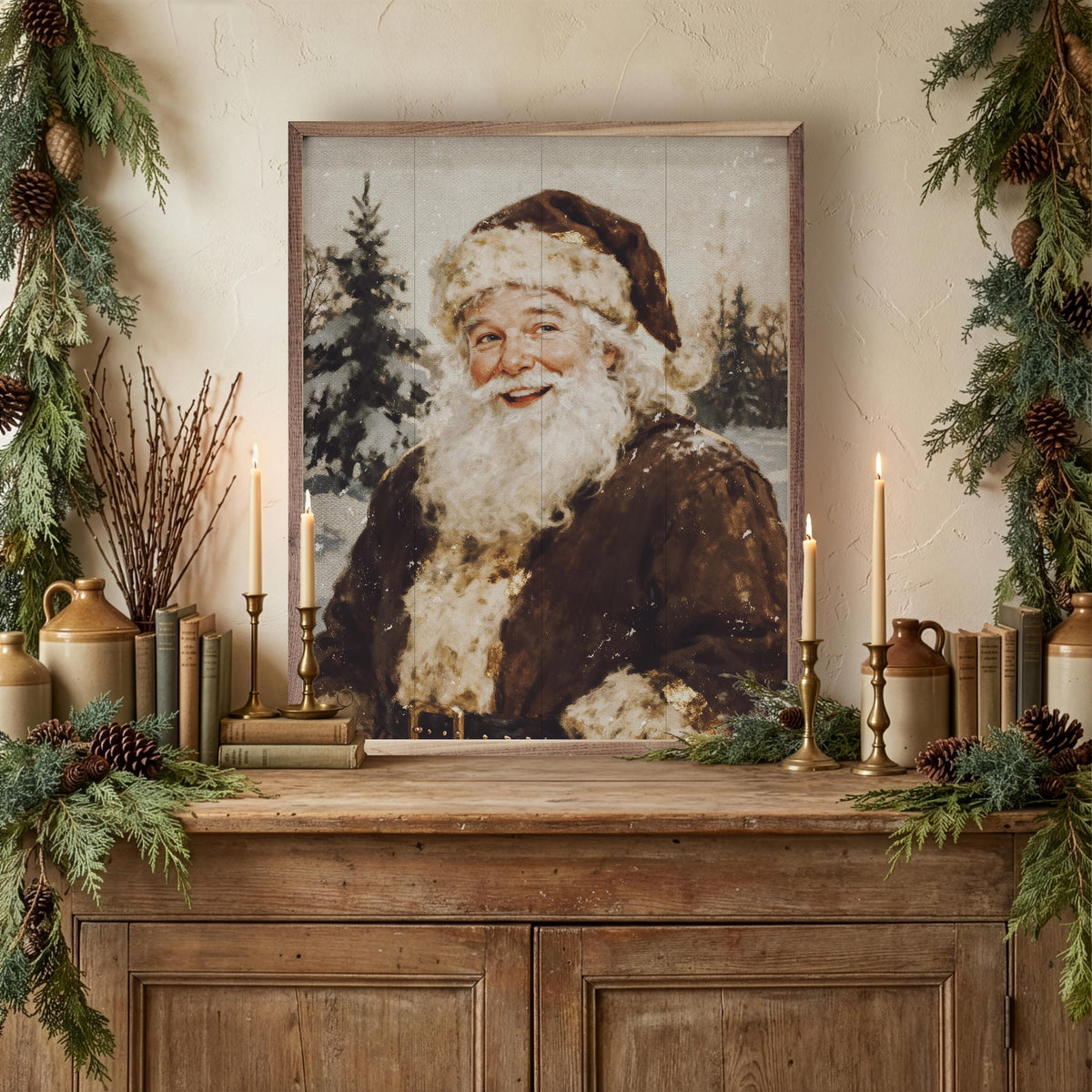 Santa In The Timber Printed and Framed Wall Sign