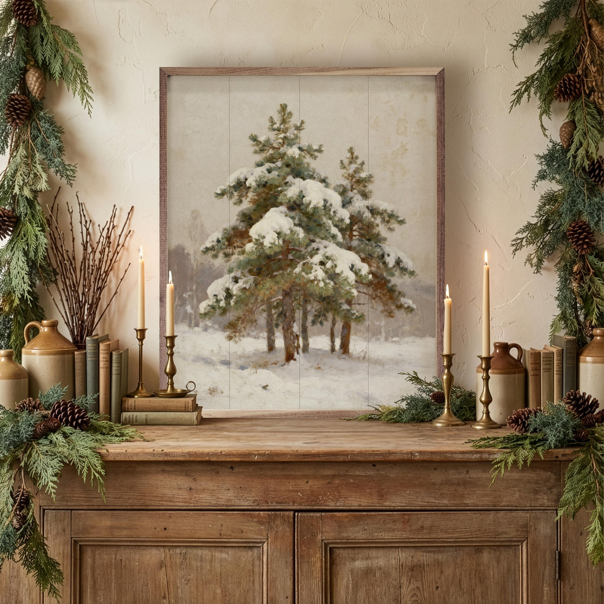 Snow Covered Pines Center Printed and Framed Wall Sign