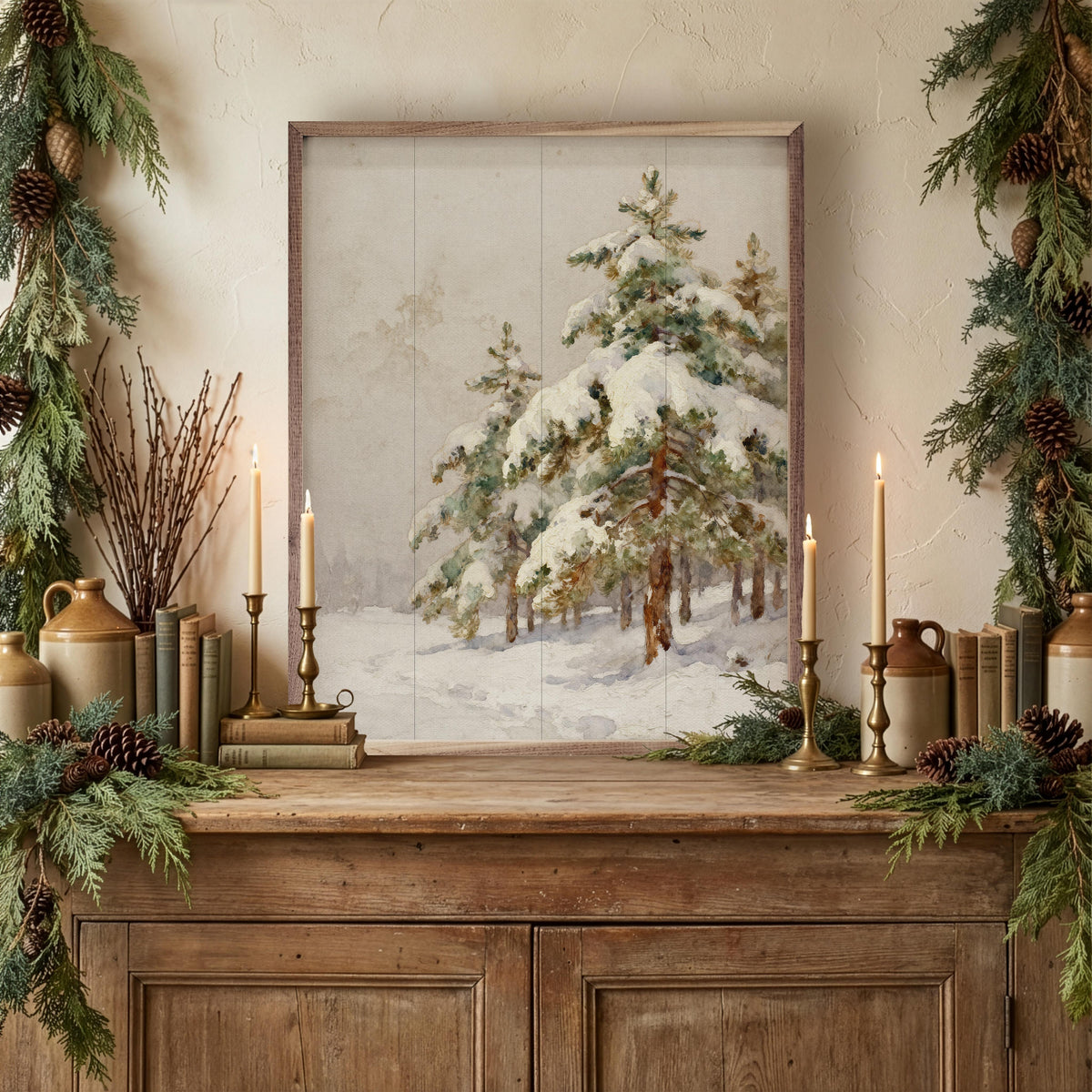 Snow Covered Pines Right Printed and Framed Wall Sign