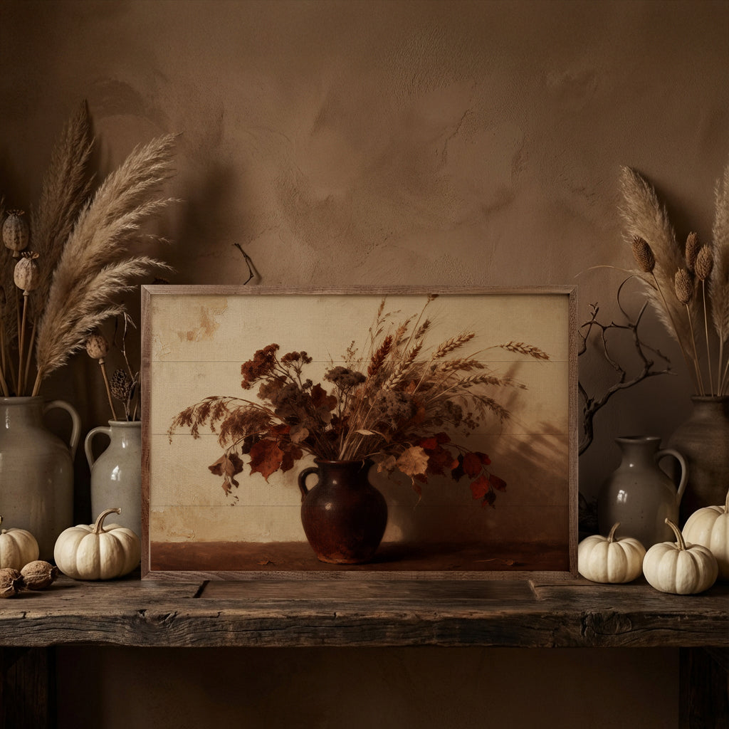 Dried Oak Leaves Light Printed and Framed Wall Sign