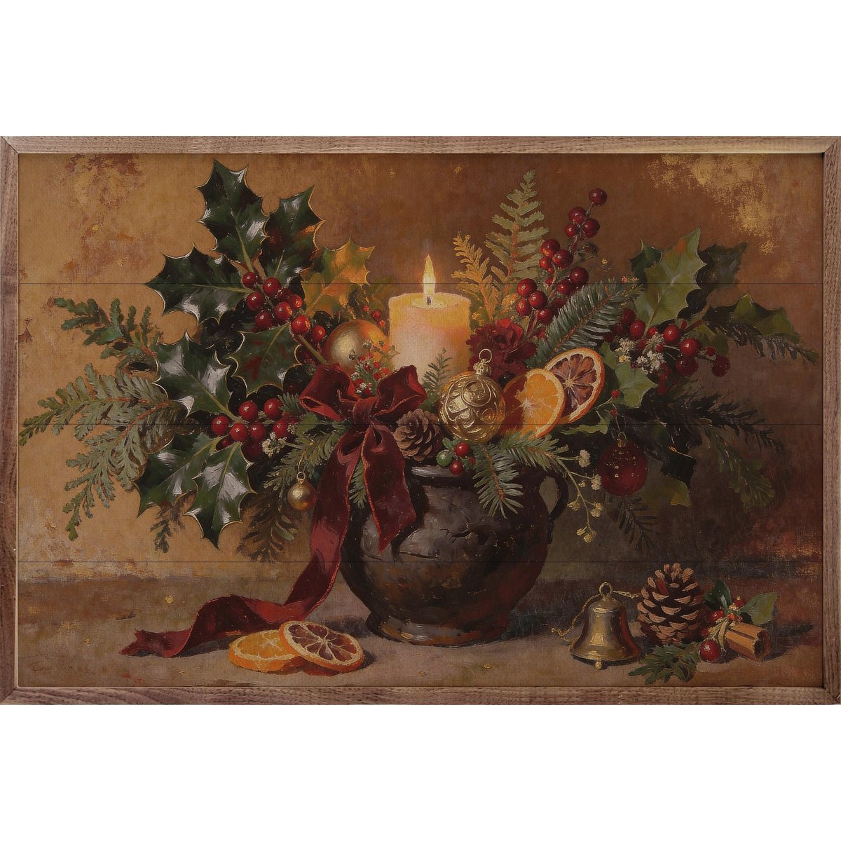 Holiday Hearth Arrangement Printed and Framed Wall Sign