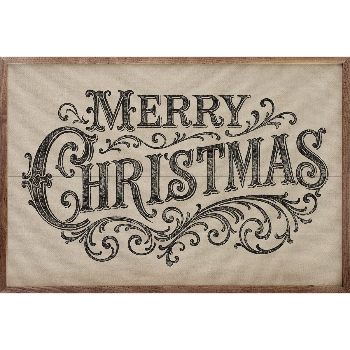 Merry Christmas Ornate Printed and Framed Wall Sign