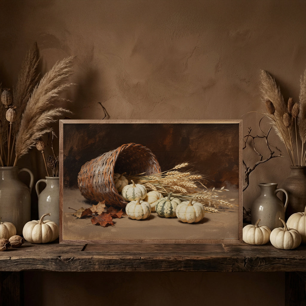 Spilled Pumpkin Basket Printed and Framed Wall Sign