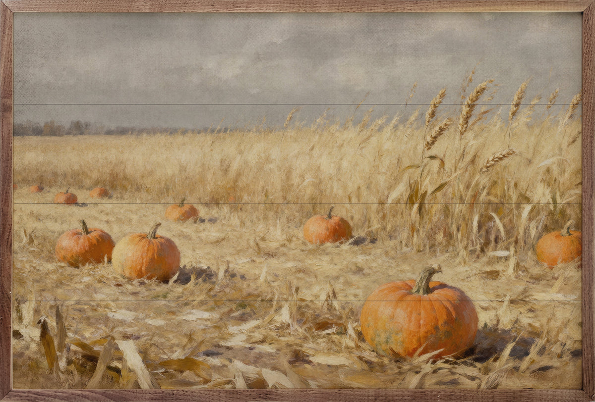 Pumpkin Patch In Field Printed and Framed Wall Sign