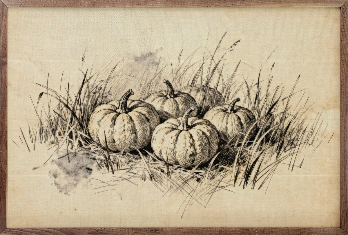 Pumpkins In Grass Simple Printed and Framed Wall Sign