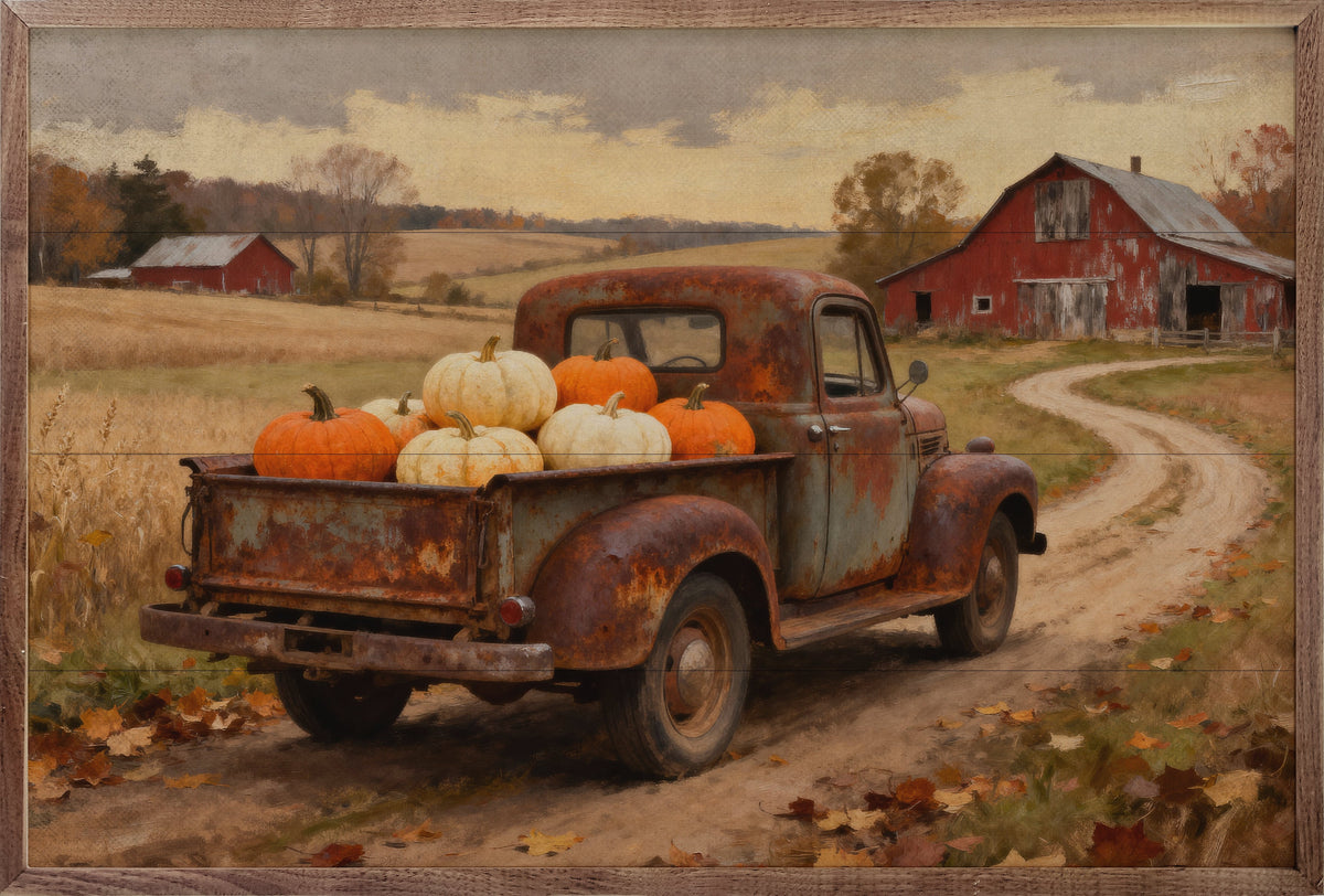 Rusty Pumpkin Truck Headed Home Printed and Framed Wall Sign