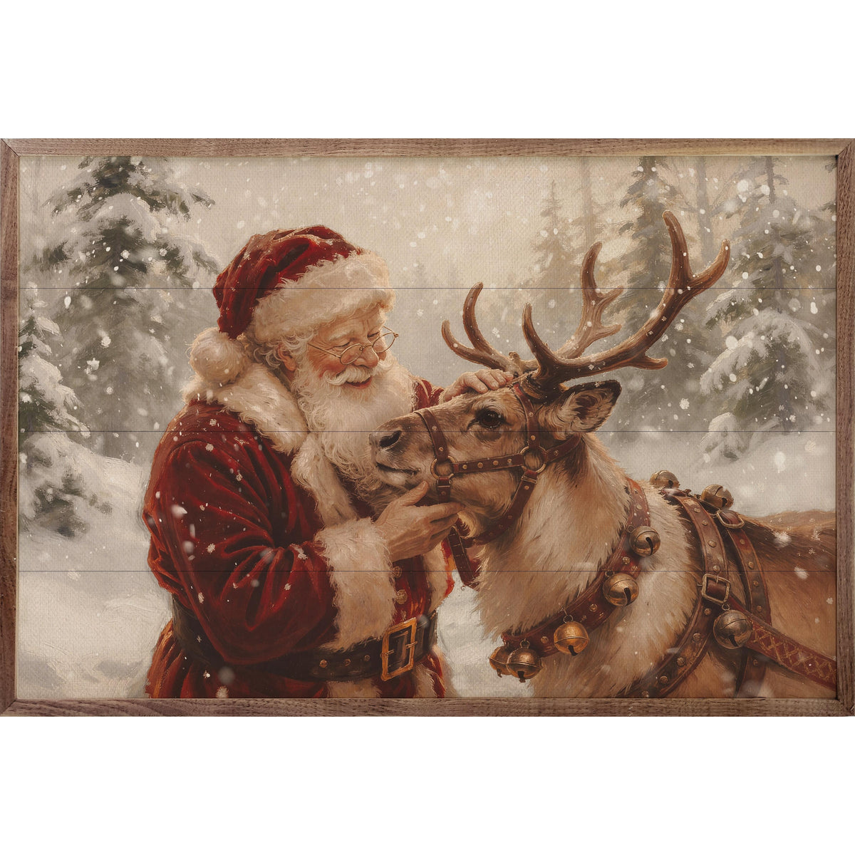 Santa And His Reindeer Printed and Framed Wall Sign