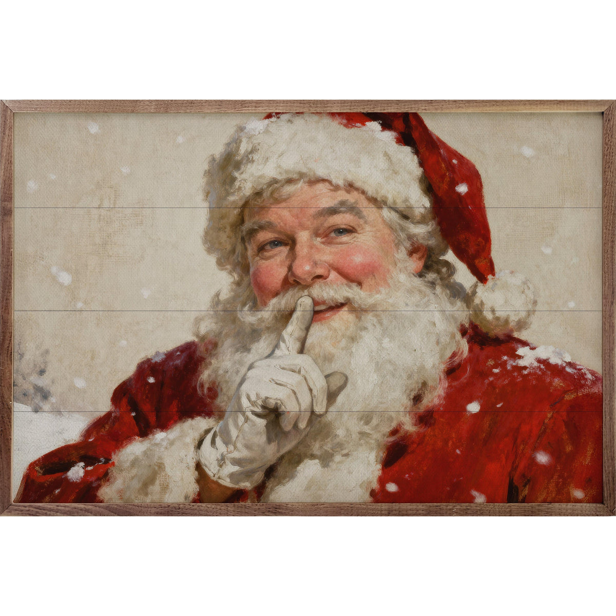 Santa Portrait With Snow Printed and Framed Wall Sign