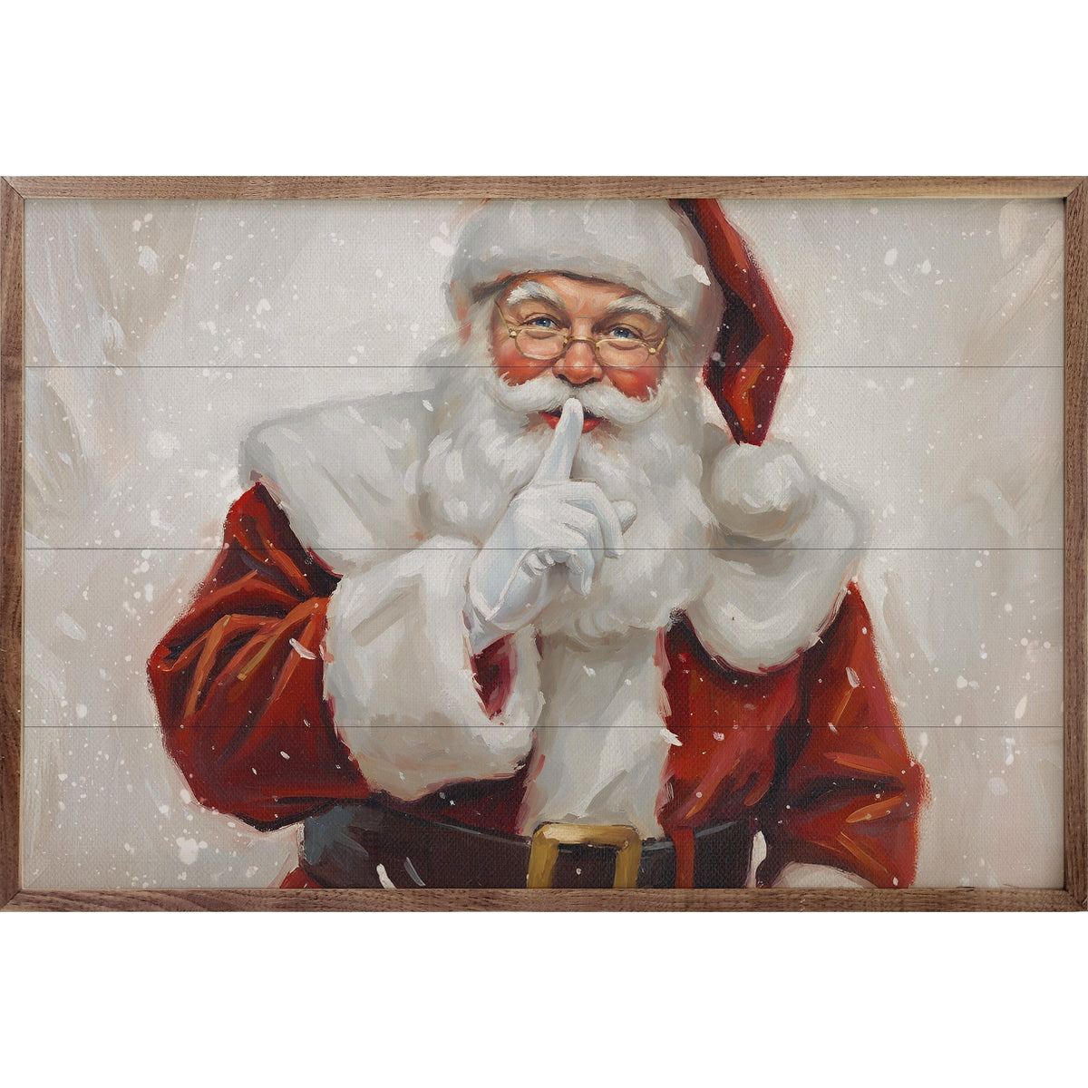 Shh Santa Claus With Glasses Printed and Framed Wall Sign