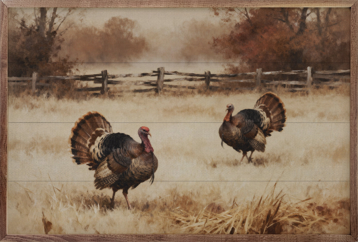 Two Strut Turkeys Printed and Framed Wall Sign