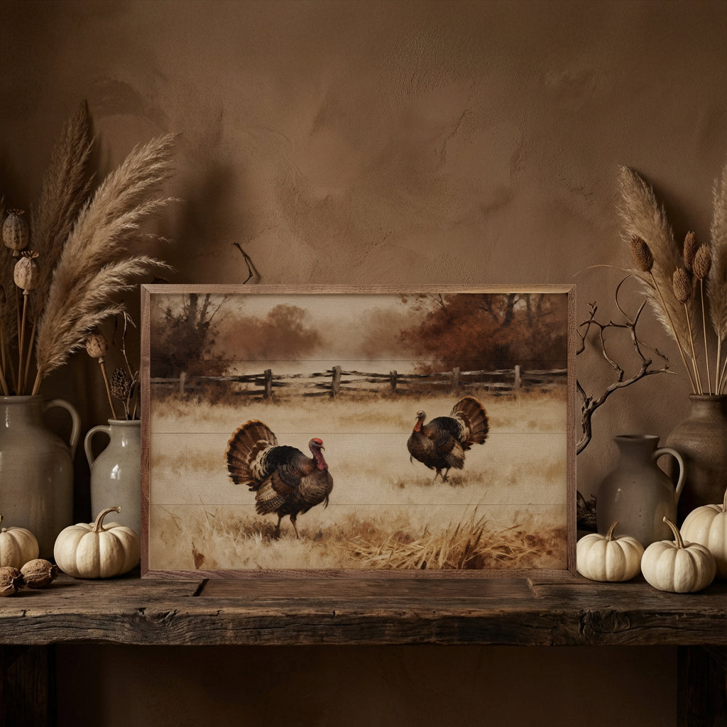 Two Strut Turkeys Printed and Framed Wall Sign