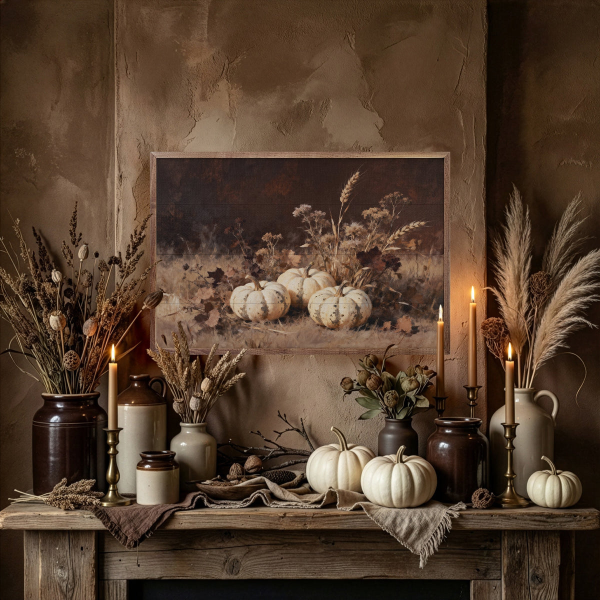 Three White Pumpkins In Grass Printed and Framed Wall Sign