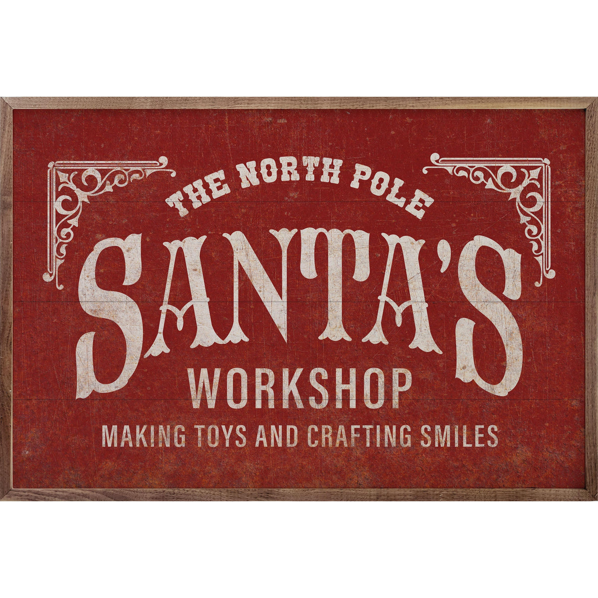 Santa's Workshop Making Toys Red Printed and Framed Wall Sign