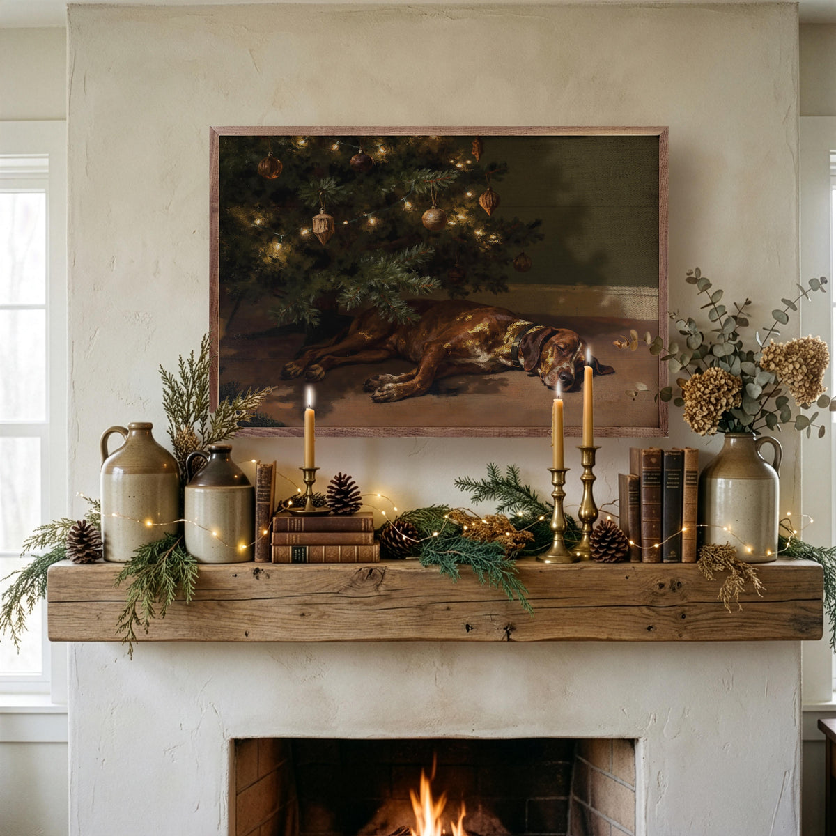 Hound Under The Christmas Tree Printed and Framed Wall Sign
