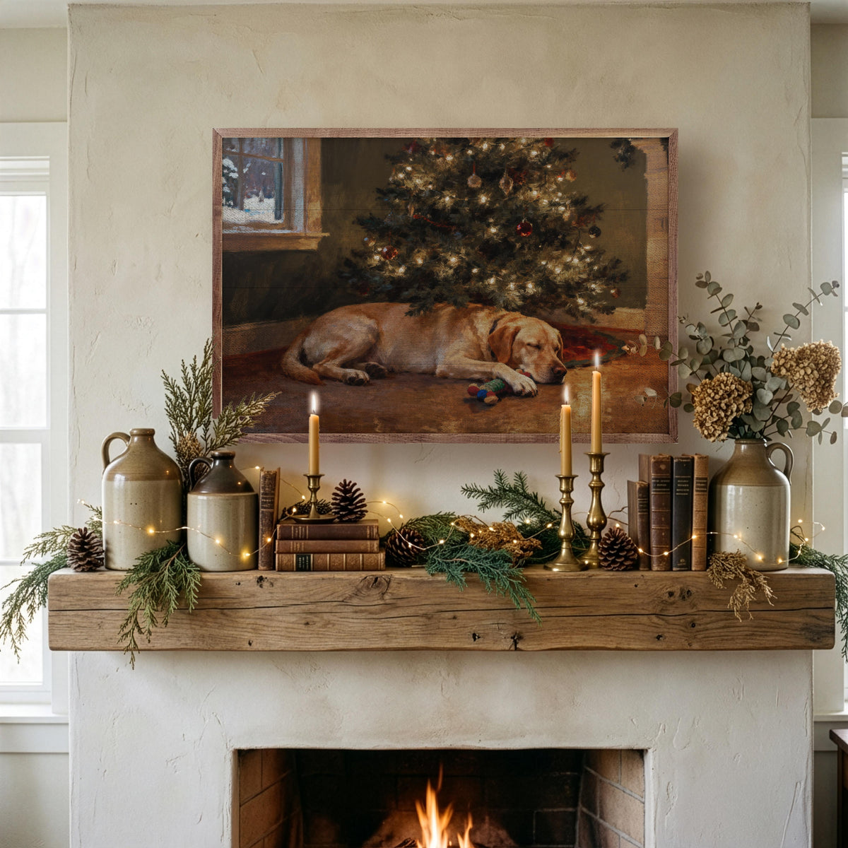 Lab Under The Christmas Tree Printed and Framed Wall Sign