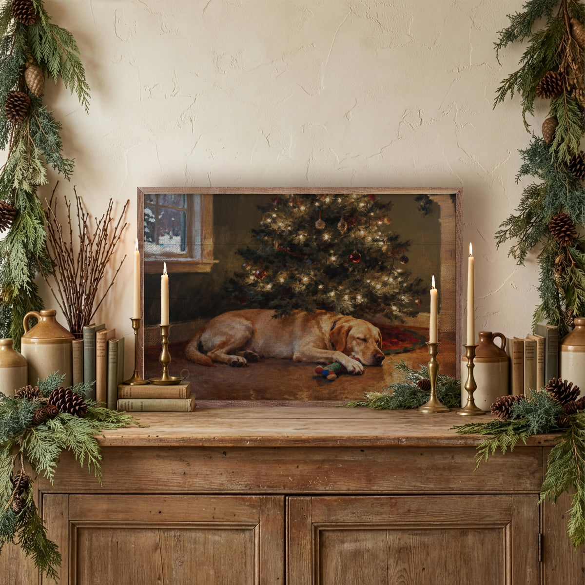Lab Under The Christmas Tree Printed and Framed Wall Sign