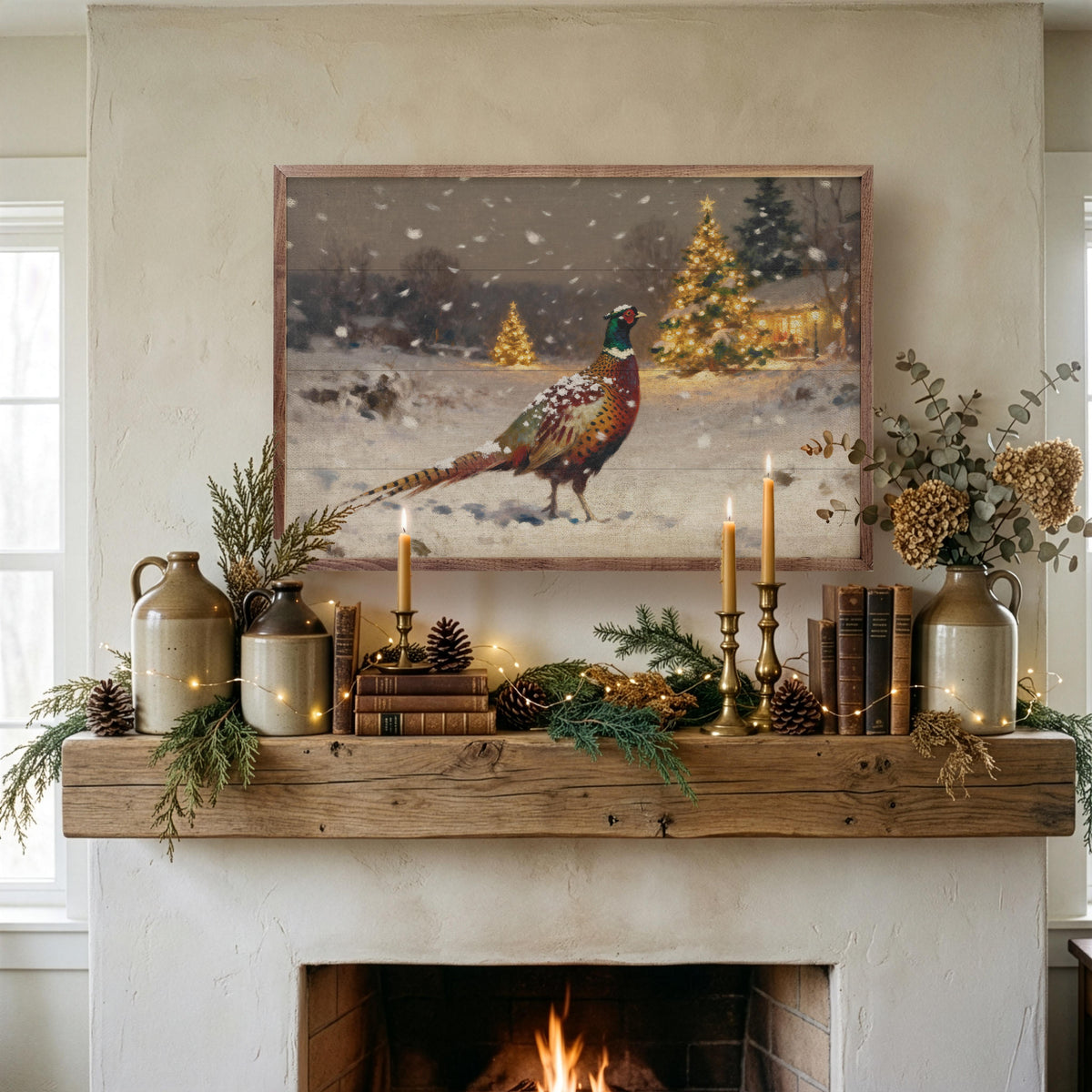 Pheasant At Christmas Printed and Framed Wall Sign