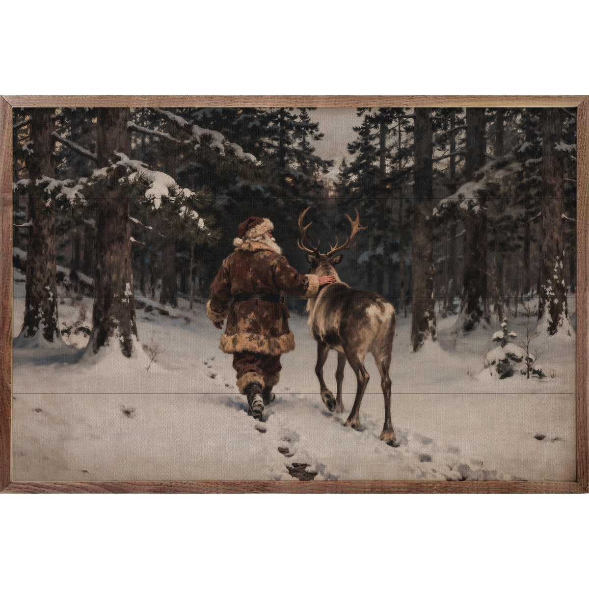 Santa And His Reindeer Walking Printed and Framed Wall Sign