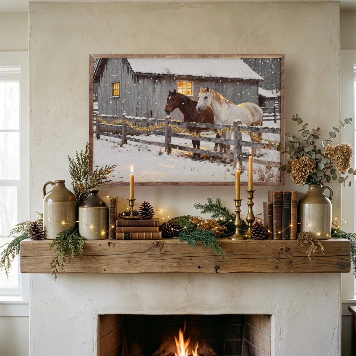Two Horses In The Snow Printed and Framed Wall Sign