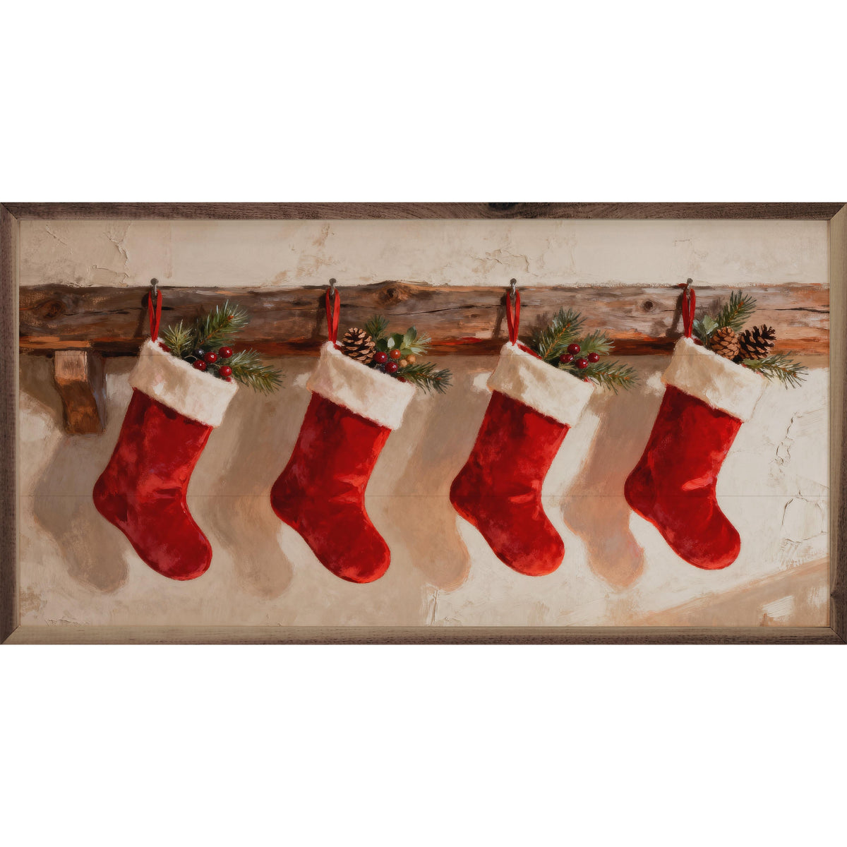 Four Red Christmas Stockings Printed and Framed Wall Sign