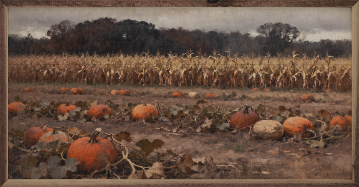 Pumpkin Patch With Corn Field Printed and Framed Wall Sign