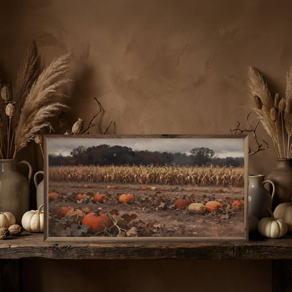 Pumpkin Patch With Corn Field Printed and Framed Wall Sign