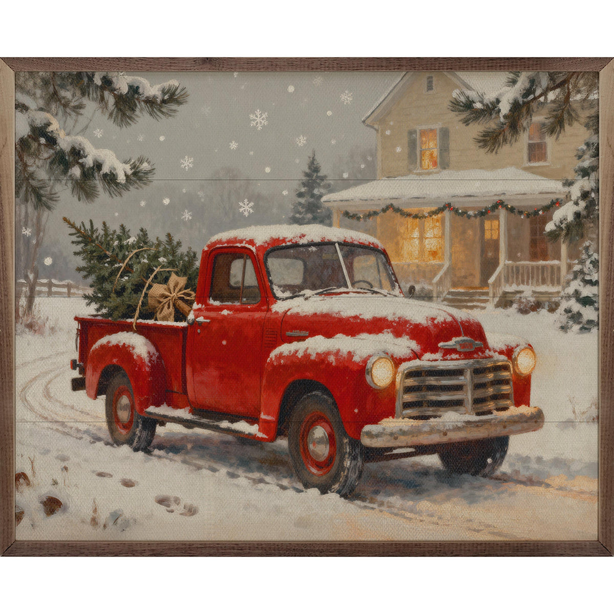 Bringing Christmas Home Red Truck Printed and Framed Wall Sign