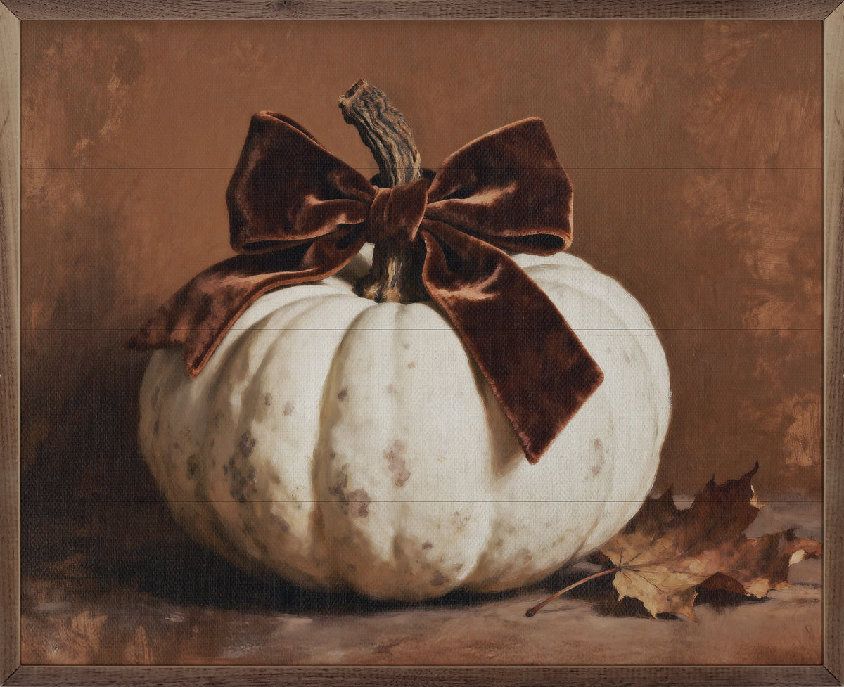 Brown Velvet Bow Pumpkin Printed and Framed Wall Sign